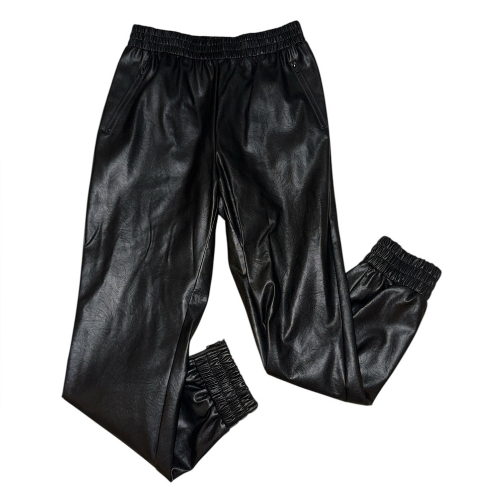 Superdown Black Faux Leather Jogger Pants Elastic Waist Vegan Leather Size M